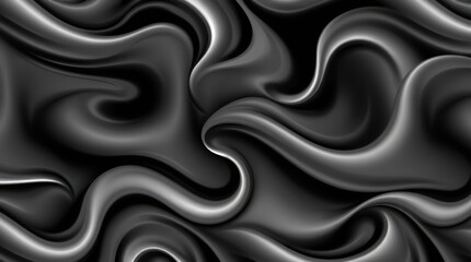 Poster - Abstract grayscale swirls, flowing liquid-like texture with varying shades of gray and black creating a dynamic, elegant pattern