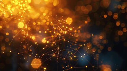 Poster - Explore the ethereal beauty of pulsating golden nodes in a celestial expanse, creating a mesmerizing and dynamic abstract background perfect for various artistic projects.