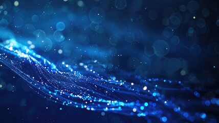 Poster - abstract picture micro light sparkling particle represent data flow vivid flowing wave with high tec