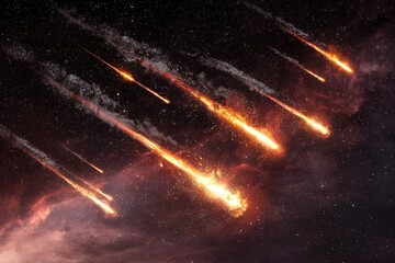 Poster - Streaks of meteors illuminate the night sky in a breathtaking cosmic display
