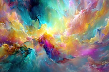 Poster - Vibrant cosmic clouds swirl in a colorful display of hues showcasing the beauty of outer space during celestial phenomena