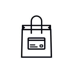 Poster - Simple line art illustration of a shopping bag with a credit card icon inside; concept for e-commerce, online shopping, and retail branding