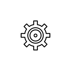Poster - Simple black line art gear icon on white background; concept for settings, mechanism, technology, or engineering design