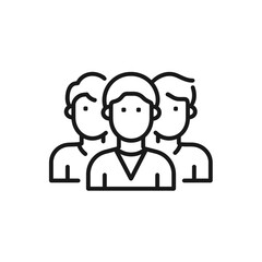 Poster - Three outlined people icons on white background; concept for teamwork, collaboration, and community illustrations