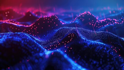 Poster - abstract picture of neon light particle with digital technology style design connecting become dynam