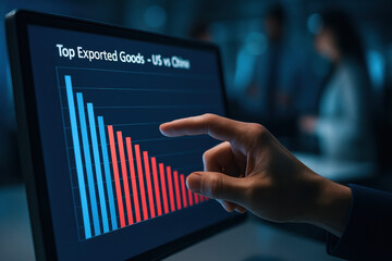 Poster - fingers interacting with a touchscreen analytics board showcasing a comparative chart top exported g