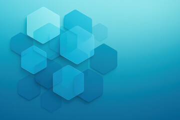 Poster - A strategic arrangement translucent hexagons in cool blue and teal tones symbolizes innovation and decision-making in a dynamic business environment