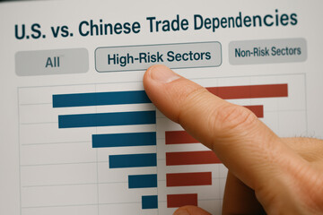 Poster - A strategic business decision highlights high-risk sectors in trade dependencies between the US and China emphasizing competitive analysis