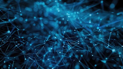Poster - This abstract image features a dynamic network of blue graphs on a black background, highlighting technology and innovation through vibrant lines and glowing dots.
