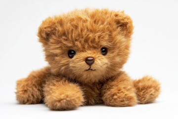 Naklejka na meble Adorable fluffy teddy bear soft brown fur innocent eyes charming pose against a bright white