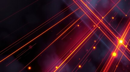 Poster - Abstract artwork featuring intersecting bright orange and red lines on a dark background, interspersed with glowing particles