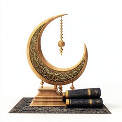 Poster - An Eid crescent and prayer bundle, isolated on white.