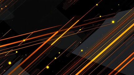 Poster - Abstract dark background with vibrant orange lines and glowing dots, creating a dynamic, technological feel