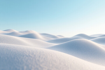 Poster - Close-up of snow texture, soft white undulations under a pale blue sky, suggesting winter, serenity and purity, ideal for seasonal designs or minimalist aesthetics