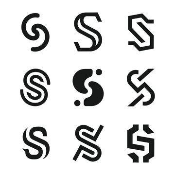 Collection of modern minimalist initial letter S logos on solid white background 
