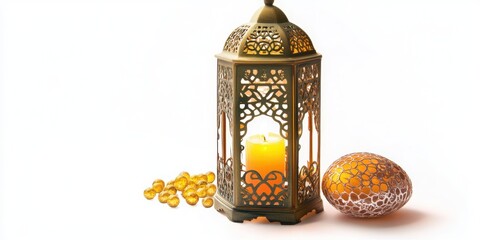 Poster - White backdrop showcasing Eid greeting text and lantern.