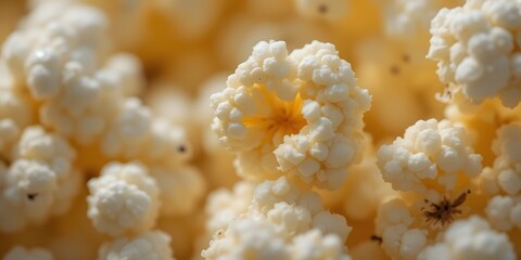 Aufkleber - Macro Shot Of A Single, Popped Kernel, Displaying Its Unique Texture. A Close-up View Reveals Intricate Details. Ideal For Food Content Or Educational Purposes, Illustrating Food Science. This Image