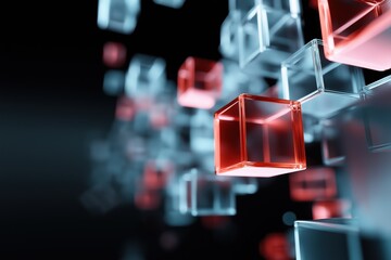 Fototapete - A series of cubes in different colors and sizes are arranged in a way that creates a sense of depth and movement. The cubes are made of clear glass, which adds to the overall sense of transparency