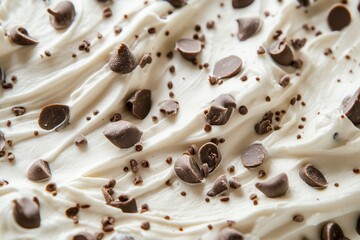 Poster - Close-up of creamy dessert with delicious chocolate chips. Perfect indulgence for sweet cravings, providing rich texture and visual appeal.