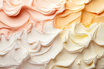 Poster - Colorful swirls of sweet cream frosting, creating a textural and visually appealing surface of white, peach, and yellow tones.
