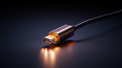 Poster - High contrast shot of a luminous USB-C plug floating in pitch black, symbolizing digital connectivity