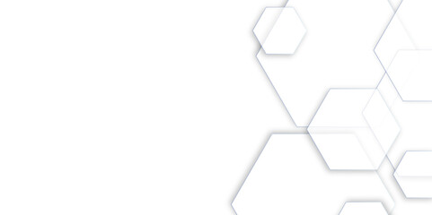 Abstract white background with hexagons on transparent and seamless pattern in vector design. Geometric 3d texture illustration. Abstract hexagonal concept technology, banner and wallpaper background.