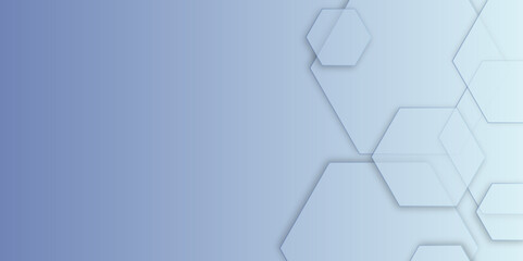 Abstract blue background with hexagons on transparent and seamless pattern in vector design. Geometric 3d texture illustration. Abstract hexagonal concept technology, banner and wallpaper background.