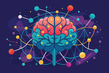 Poster - A vibrant brain illustration stands central, intertwined with colorful connections and nodes, representing complex cognitive processes and neural networks.