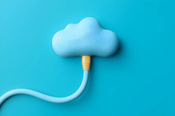 Aufkleber - A blue cloud-shaped object is connected to a hose against a solid blue background, symbolizing cloud technology or water.