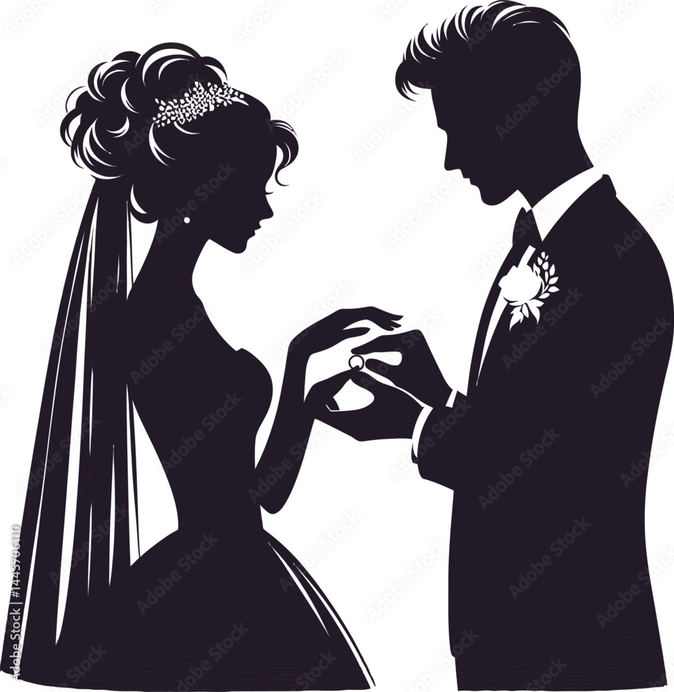 silhouette of bride and groom Stock Vector | Adobe Stock, image size:974x1000