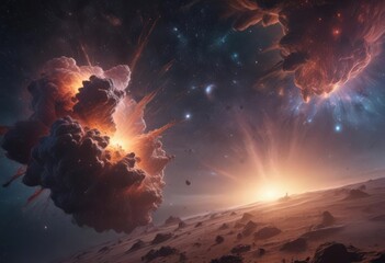 Wall Mural - cosmic dust clouds, glowing nebulae, distant star clusters , emission nebula, reflection nebula, nig