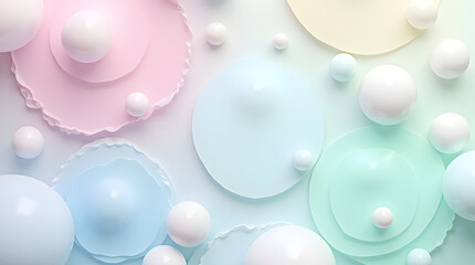 Aufkleber - Colorful pastel circles and spheres create a soft, serene atmosphere, perfect for creative projects or background textures.