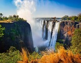 victoria falls on zambezi river view from zimbabwe africa
