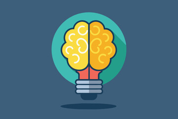 Poster - The bright yellow brain is integrated within a light bulb design, representing ideas and creativity against a blue background.