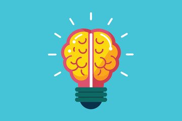 Poster - This illustration creatively merges a brain and a light bulb, representing innovative thinking and bright ideas, set against a bright blue background.