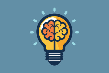 Poster - A vibrant light bulb features a brain illustration, representing ideas and creativity. The design combines elements of knowledge and inspiration in a modern and playful way.