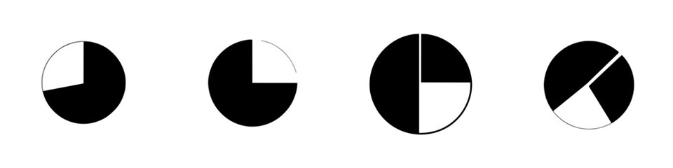 Poster - Black and white vector illustration of various pie chart designs showcasing different segments and styles