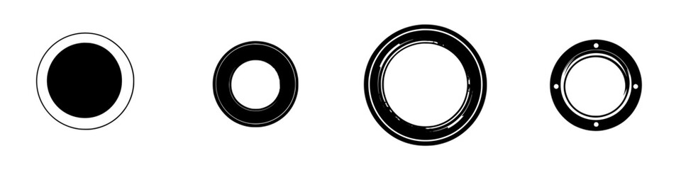 Poster - Vector illustration of various circular icons in black and white style suitable for graphic design projects