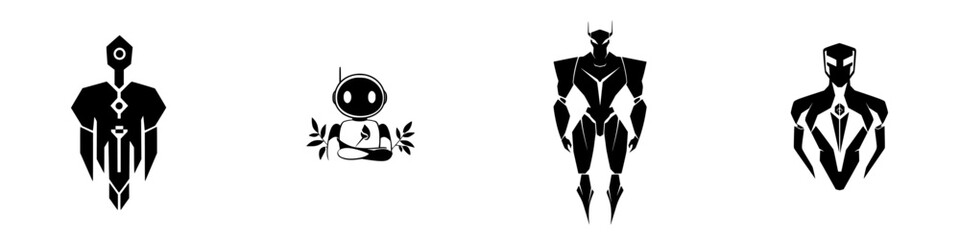 Poster - Vector illustration featuring black and white robotic icons showcasing various designs and styles for graphic use