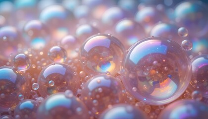 Aufkleber - Iridescent Soap Bubbles, Close-up. Delicate Spherical Forms Reflecting Light Creating Beautiful Rainbow Colors. Abstract Macro Photography Showcasing Fragility.