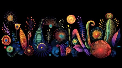 Poster - Colorful Abstract Pattern with Spirals and Floral Elements