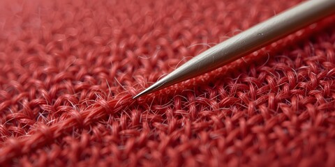 Leinwandbilder - Needle Point Precision Piercing, Close Up, Fabric Detail Showing Fine Threads. Sewing Craft. Textile Work Display. Material.