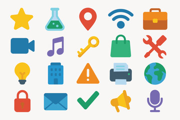 Poster - Icons Collection: A vibrant and versatile collection of diverse icons, each meticulously crafted to represent various aspects of modern digital life and technological functions.