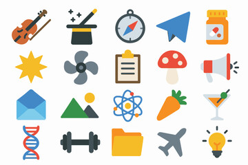Poster - Icon Collection: A vibrant set of colorful icons, each meticulously designed to represent diverse concepts and themes, perfect for visual communication.