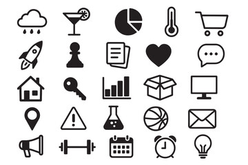 Poster - Icons Galore: A collection of vibrant, singular icons representing a variety of concepts including weather, food and drink, business, social media, home and lifestyle.