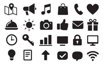 Poster - Universal Symbol Set: A collection of universally recognized symbols, each a concise visual representation of a fundamental concept. A minimalist design.