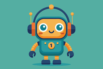 Poster - A lively cartoon robot stands prominently, showcasing its adorable features, bright colors, and friendly expression, designed to be engaging and fun for children.