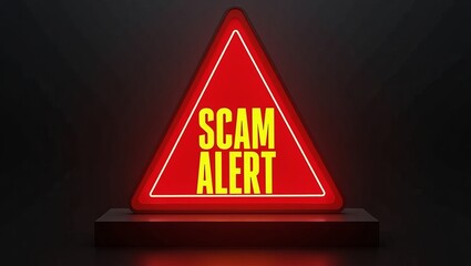 Poster - A bold red triangular warning sign with 'SCAM ALERT' in bright yellow letters, emphasizing caution.