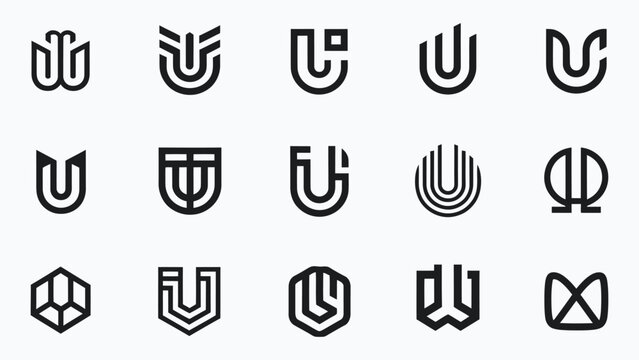 Collection of modern minimalist initial letter U logos on solid white background