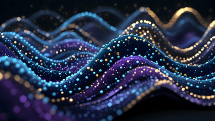 Poster - Waves of Light Abstract Background with Glowing Particles